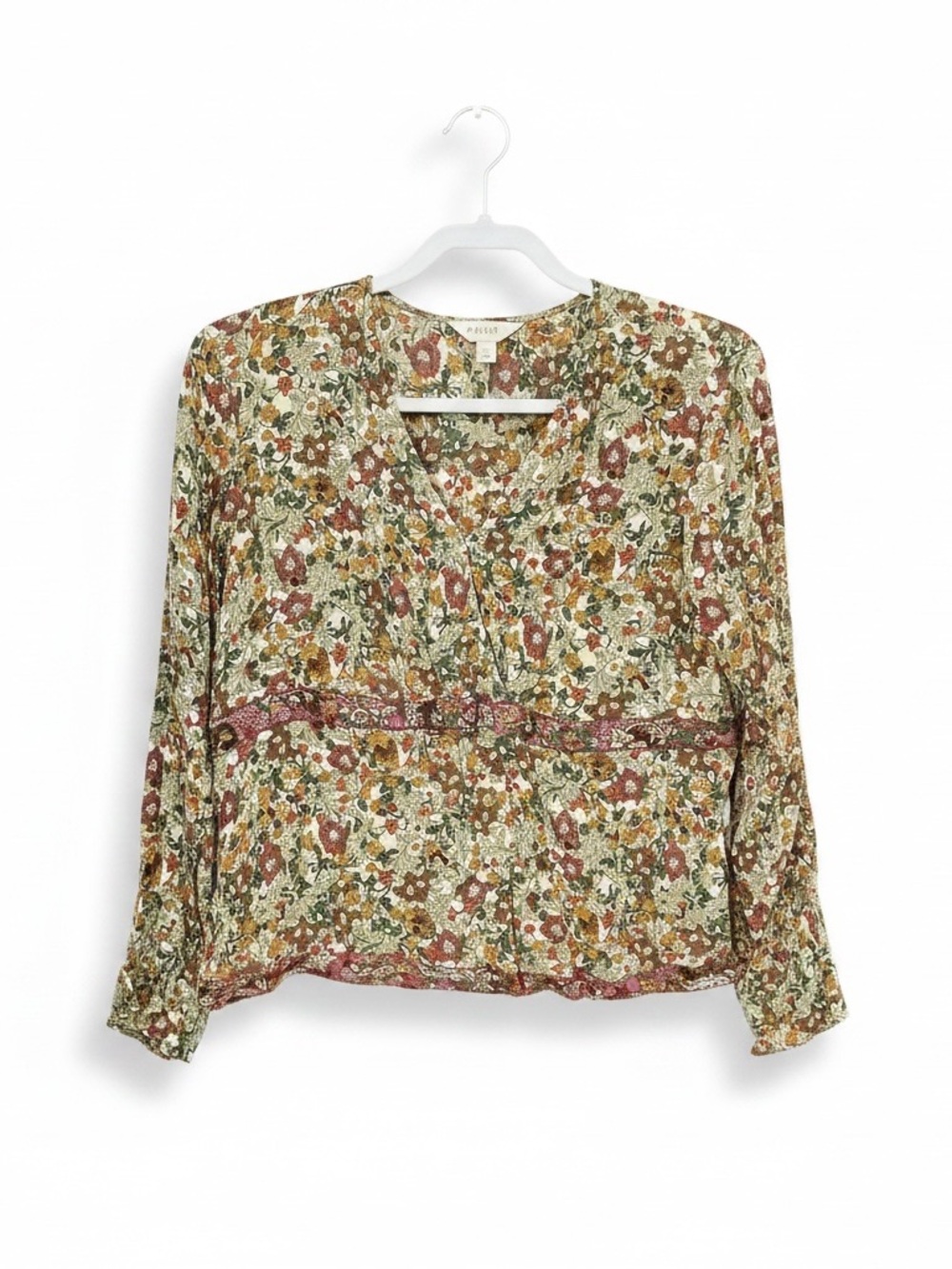 J. Jill Y2K Floral V-Neck Long Sleeve Peasant Blouse LP